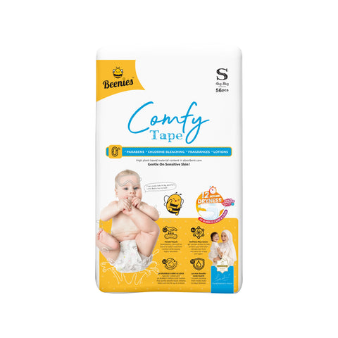 Beenies Baby Comfy Tape Diapers Size S 56's (4-8kg) [Jumbo Pack]