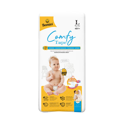 Beenies Baby Comfy Tape Diapers Size L 46's (9-14kg) [Jumbo Pack]