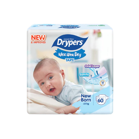 Drypers Wee Wee Dry Baby Tape Diapers Size NB 60's (For Up To 5kg)