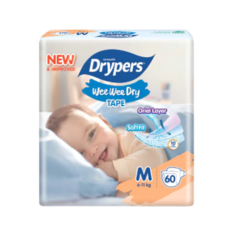 Drypers Wee Wee Dry Baby Tape Diapers Size M 60's (6-11kg)