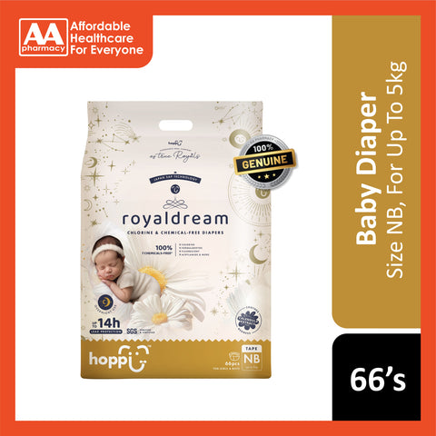 Hoppi RoyalDream Baby Tape Diapers Size NB 66's (For Up To 5kg)