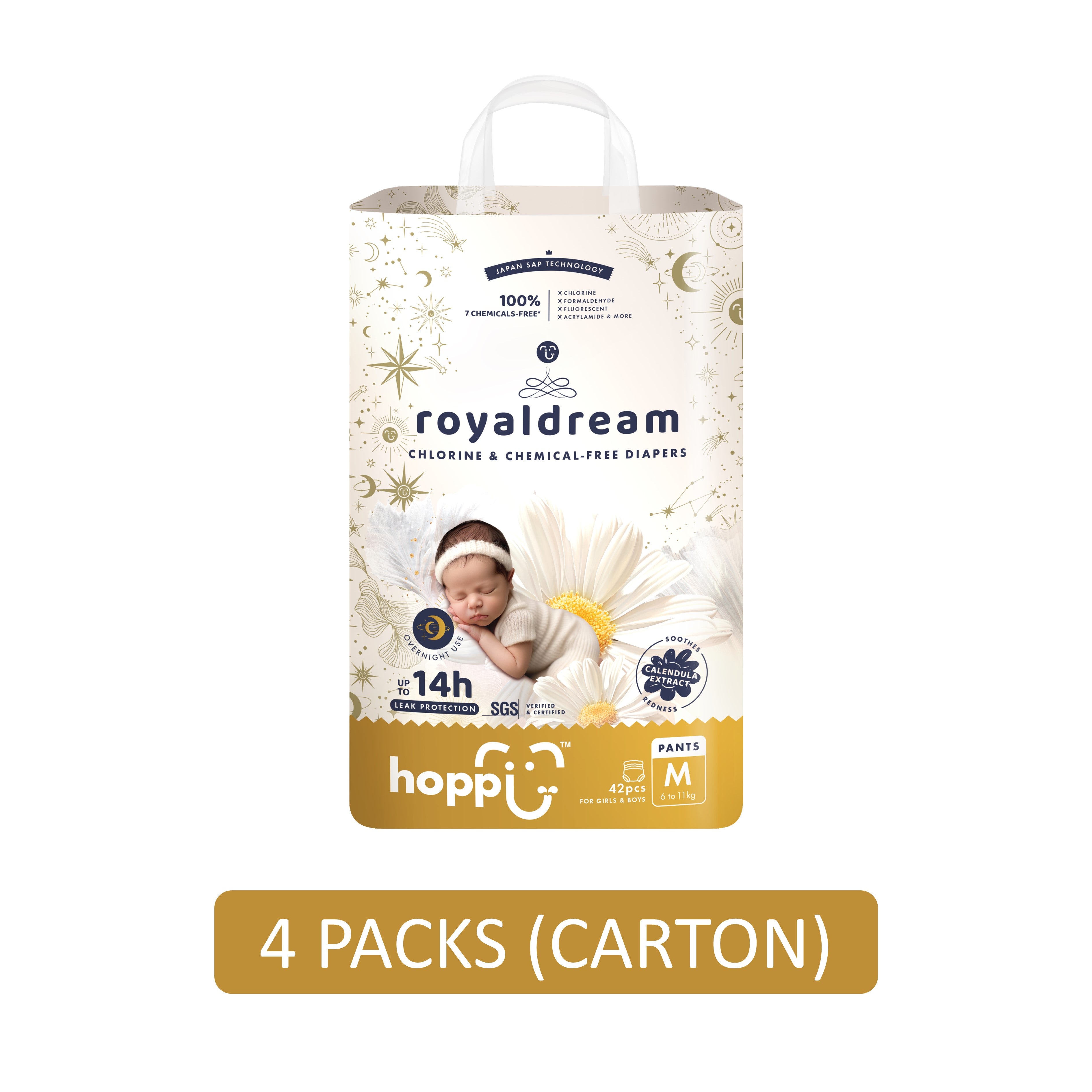 Hoppi RoyalDream Baby Pants Size M 42's (For 6-11kg) [4 Packs/Carton]
