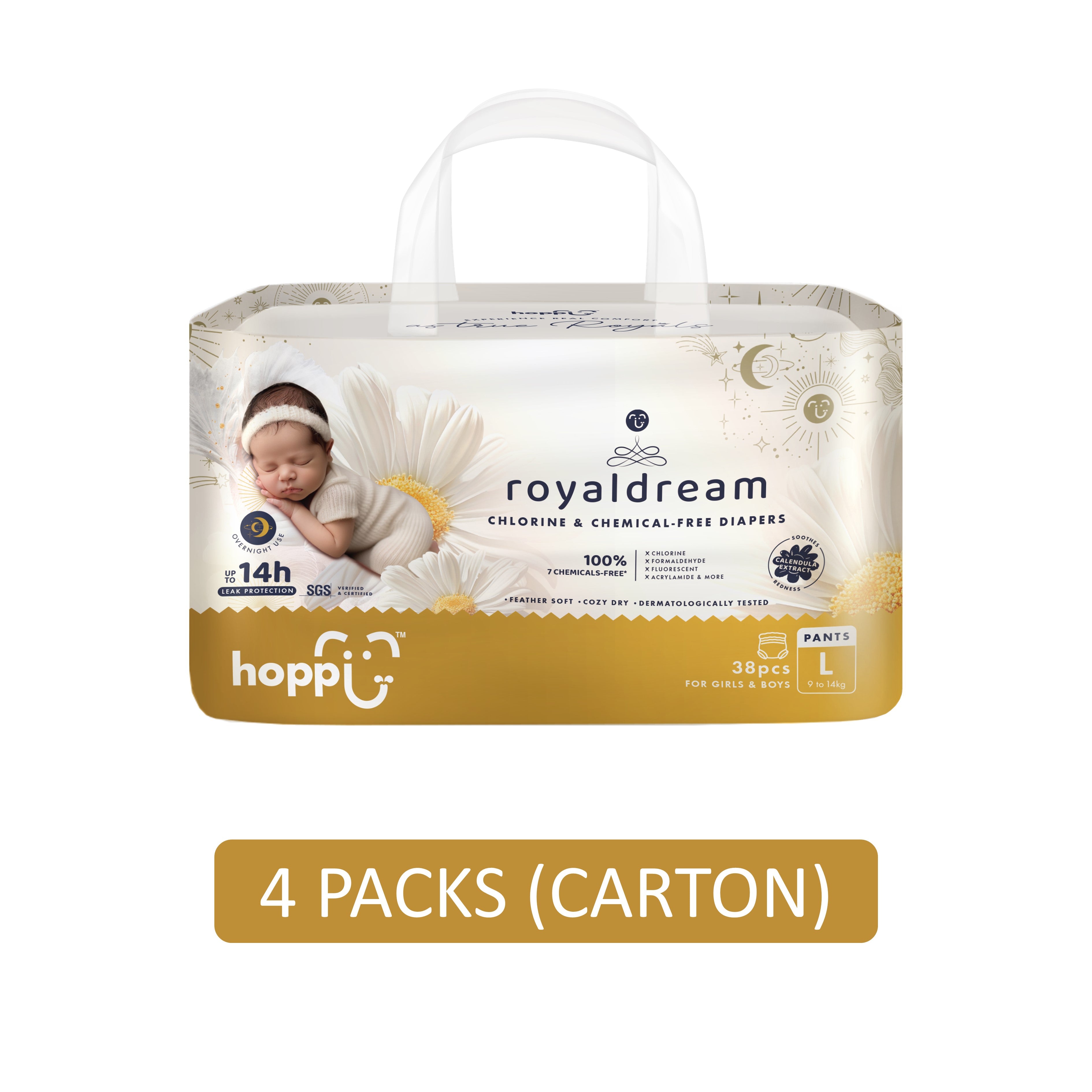 Hoppi RoyalDream Baby Pants Size L 38's (For 9-14kg) [4 Packs/Carton]