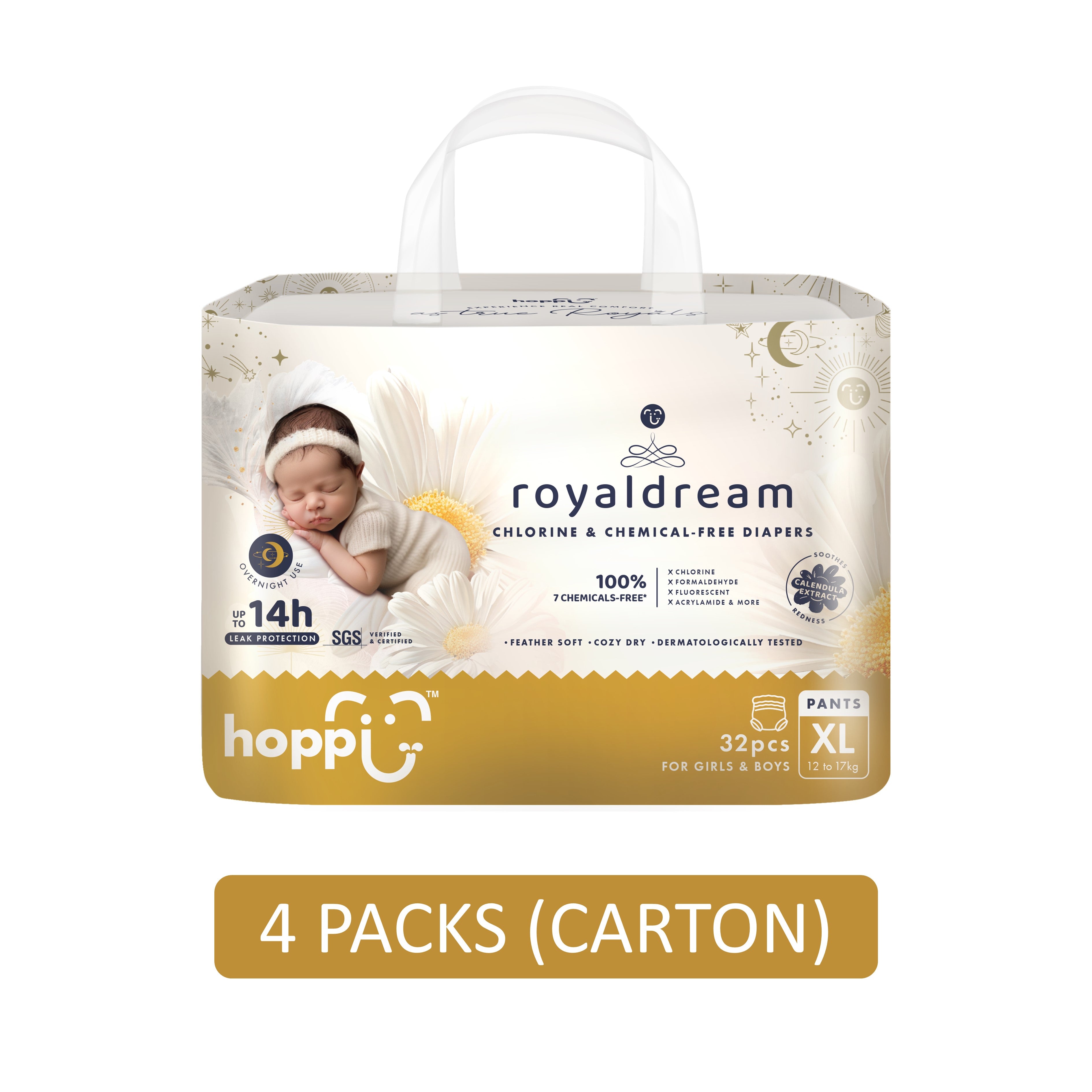 Hoppi RoyalDream Baby Pants Size XL 32's (For 12-17kg) [4 Packs/Carton]