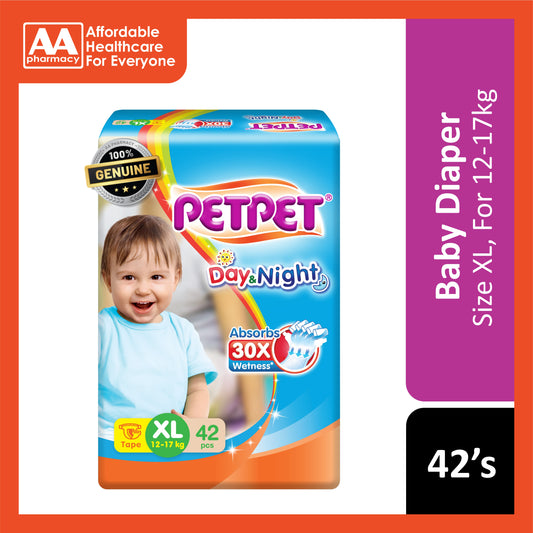 PetPet Day and Night Baby Tape Diapers Size XL 42's (For 12-17kg)