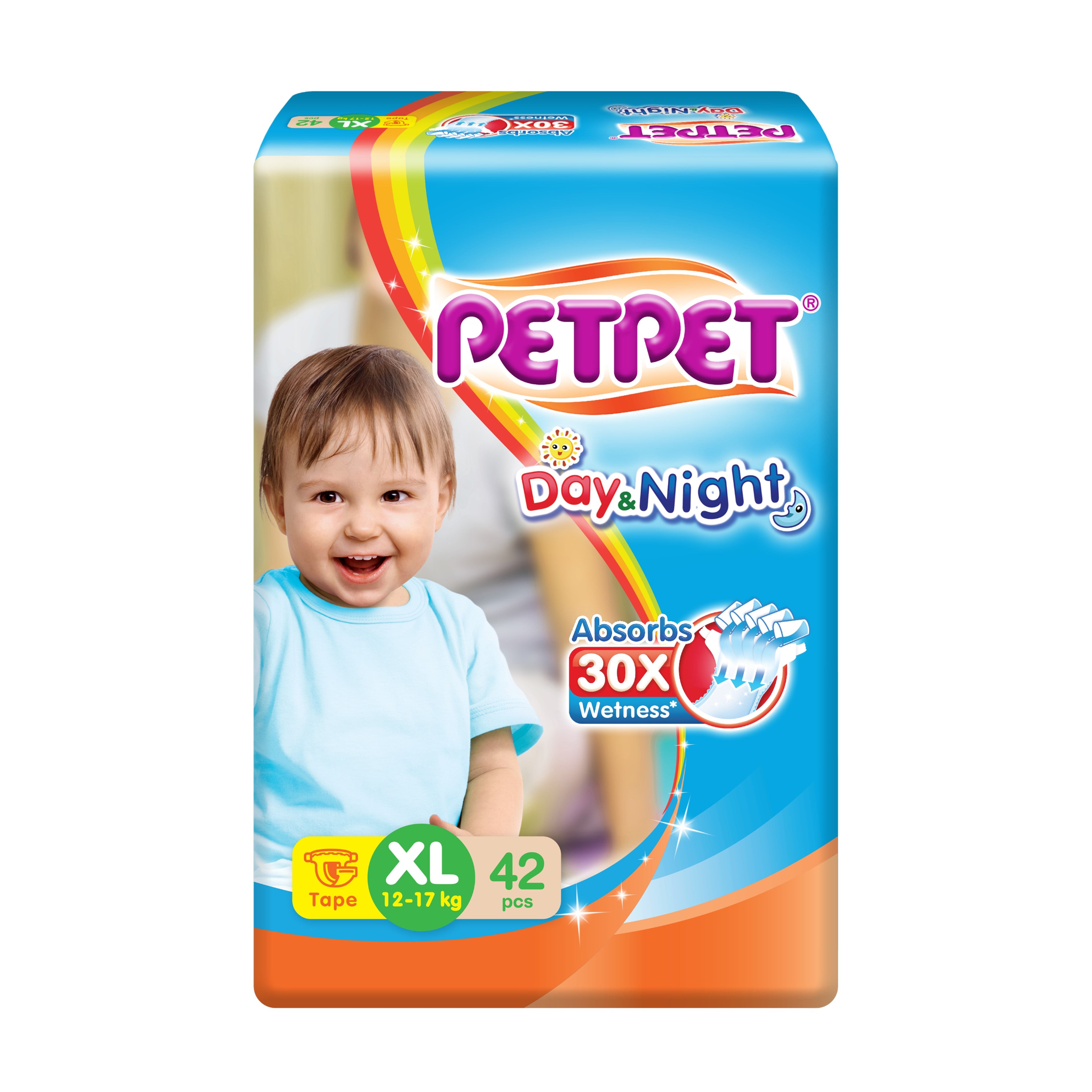 PetPet Day and Night Baby Tape Diapers Size XL 42's (For 12-17kg)