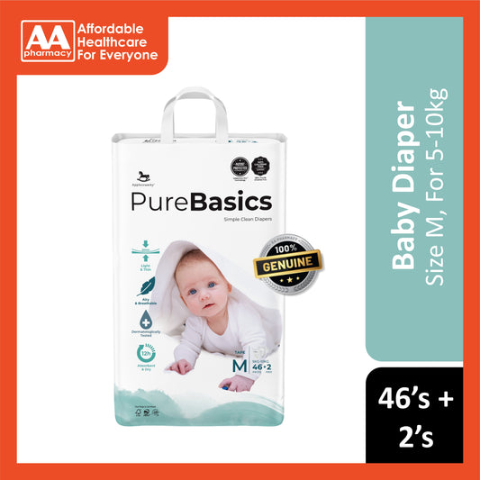 Applecrumby PureBasics Baby Tape Diaper Size M 46's+2's (For 5-10kg)