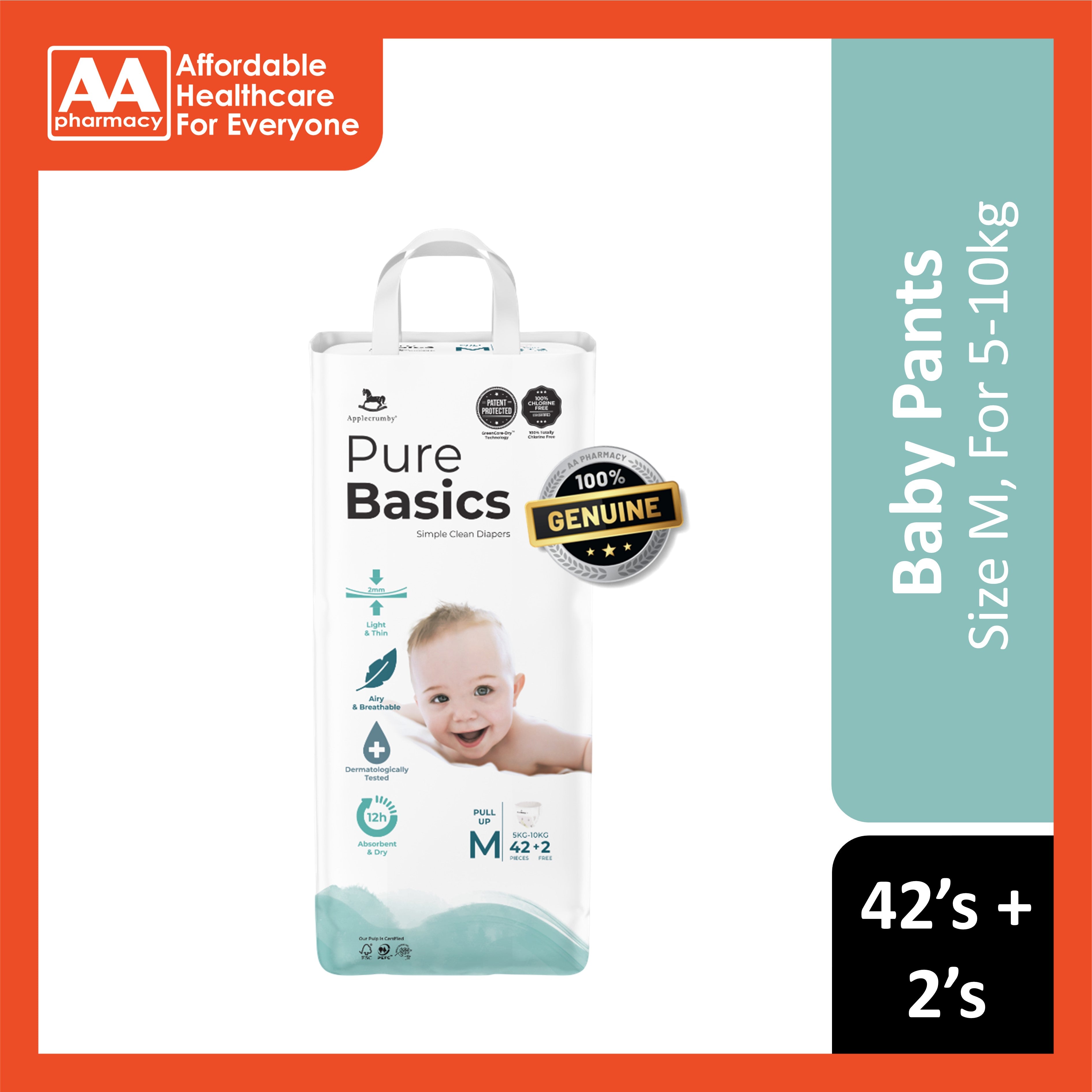 Applecrumby PureBasics Baby Pants Size M 42's+2's (For 5-10kg)