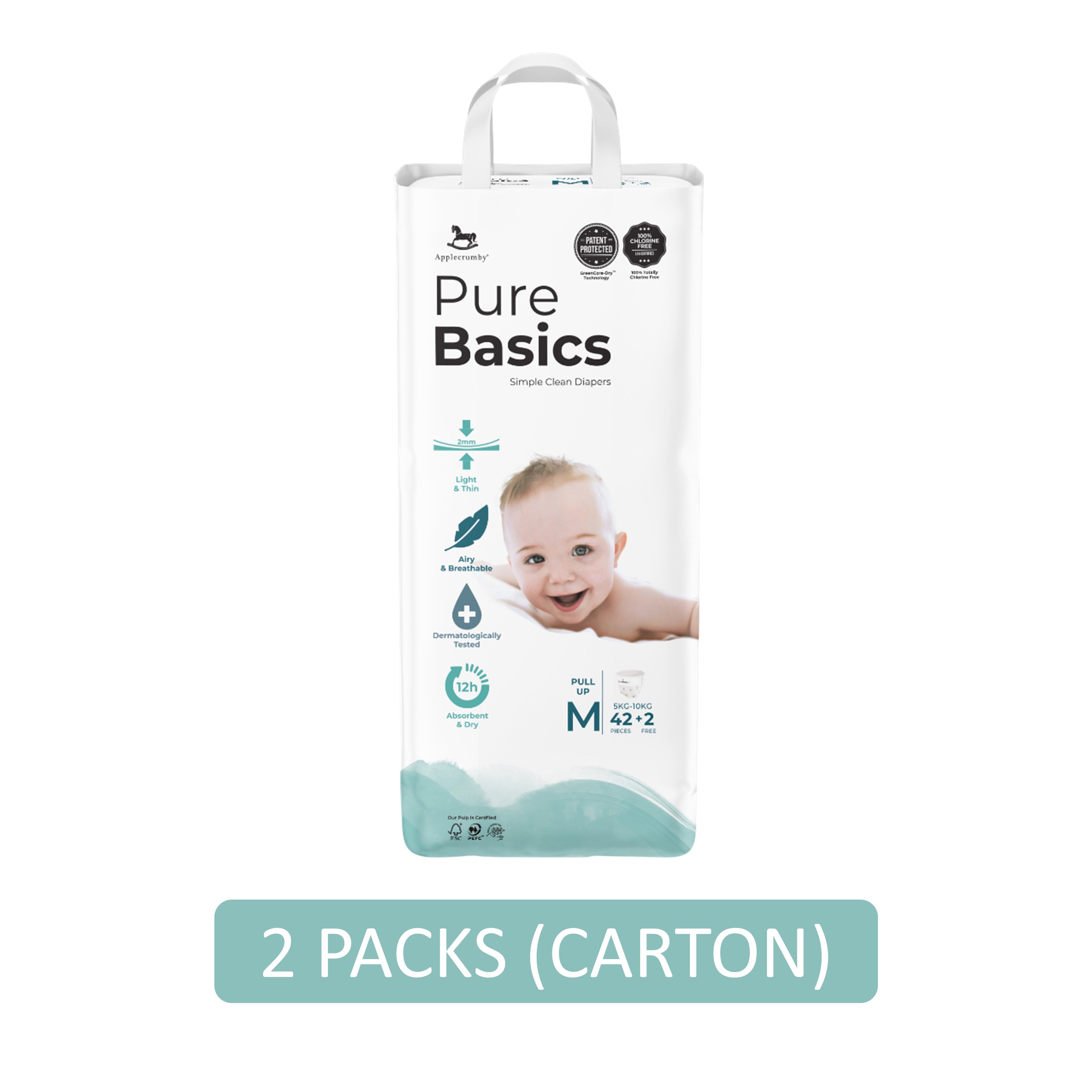 Applecrumby PureBasics Baby Pants Size M 42's+2's (For 5-10kg) [2 Packs/Carton]