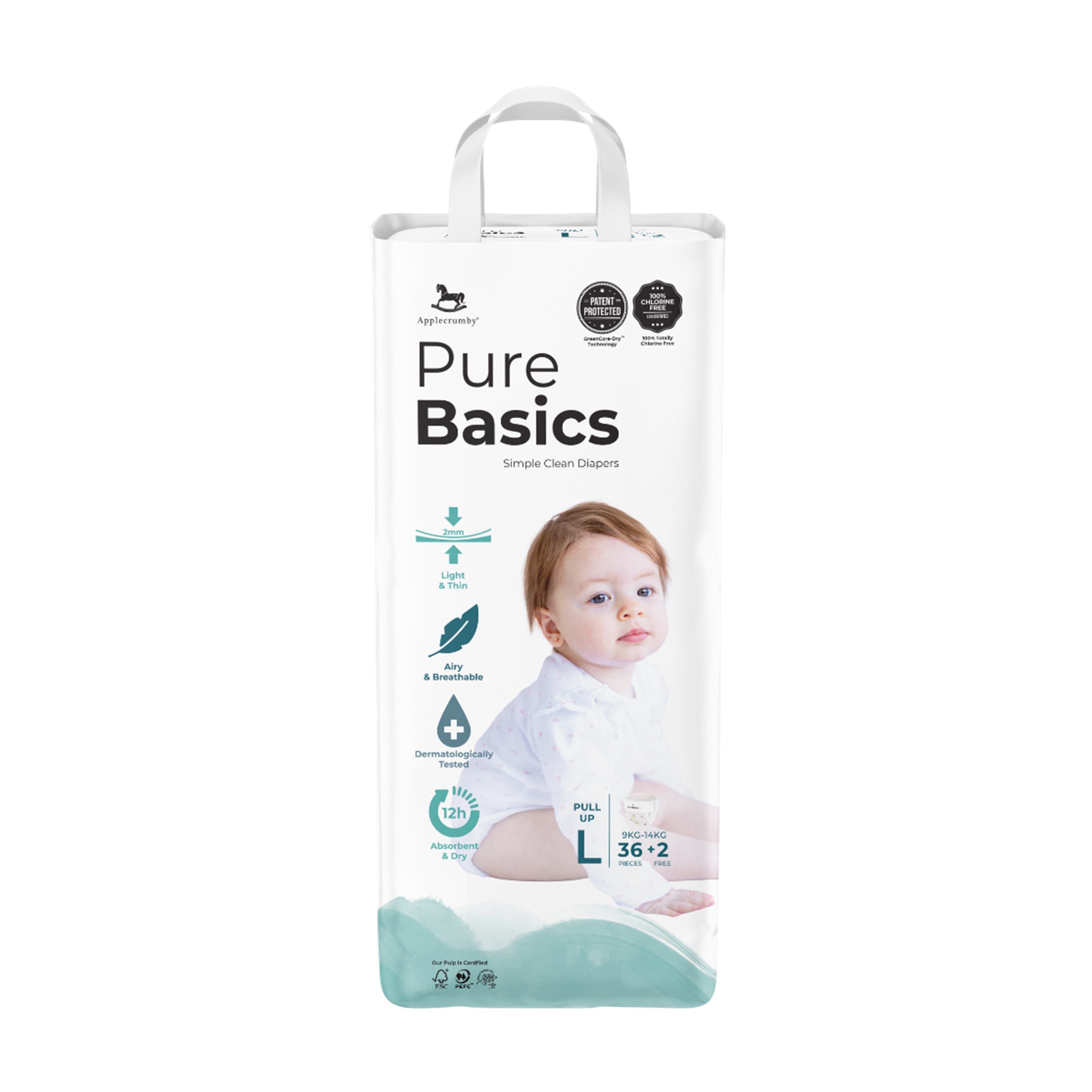 Applecrumby PureBasics Baby Pants Size L 36's+2's (For 9-14kg)