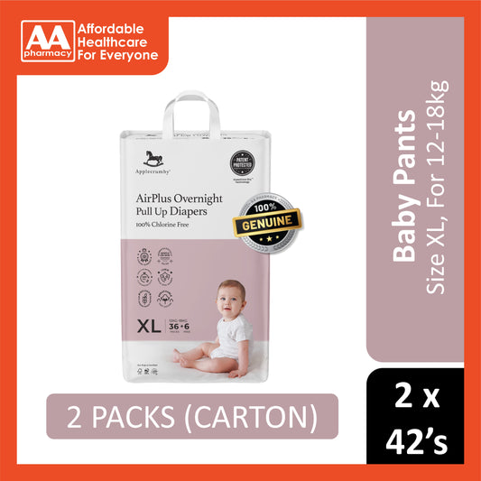 Applecrumby AirPlus Overnight Baby Pants Size XL 36's+6's (For 12-18kg) [2 Packs/Carton]