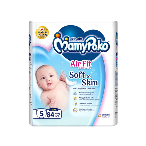 MamyPoko Air Fit Baby Tape Diapers Size S 84's (For 4-8kg)