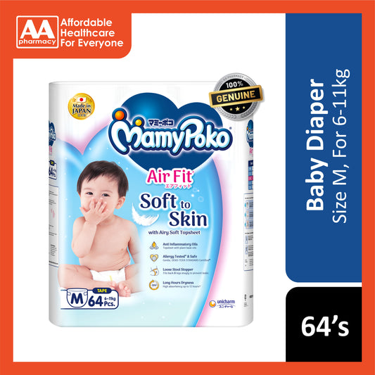 MamyPoko Air Fit Baby Tape Diapers Size M 64's (For 6-11kg)