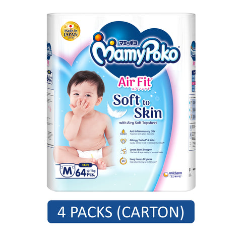 MamyPoko Air Fit Baby Tape Diapers Size M 64's (For 6-11kg) [4 Packs/Carton]