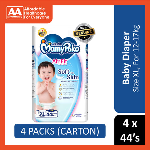 MamyPoko Air Fit Baby Tape Diapers Size XL 44's (For 12-17kg) [4 Packs/Carton]