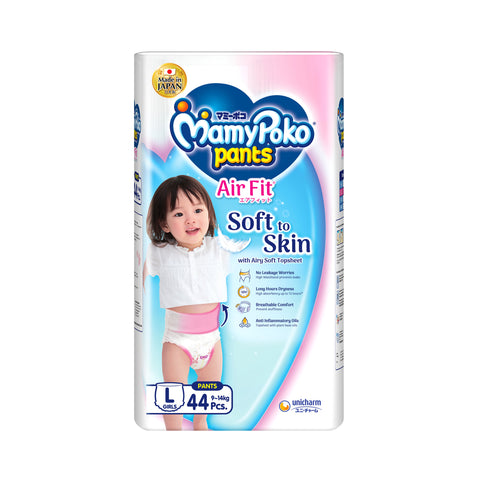 MamyPoko Air Fit Baby Pants (Girls) Size L 44's (For 9-14kg)