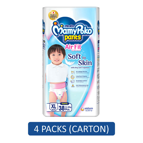 MamyPoko Air Fit Baby Pants (Boys) Size XL 38's (For 12-22kg) [4 Packs/Carton]