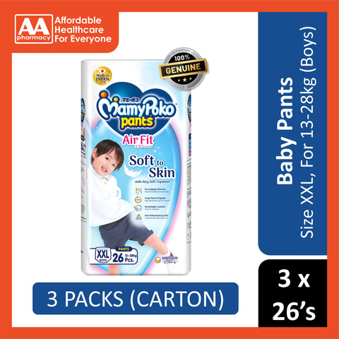 MamyPoko Air Fit Baby Pants (Boys) Size XXL 26's (For 13-28kg) [3 Packs/Carton]