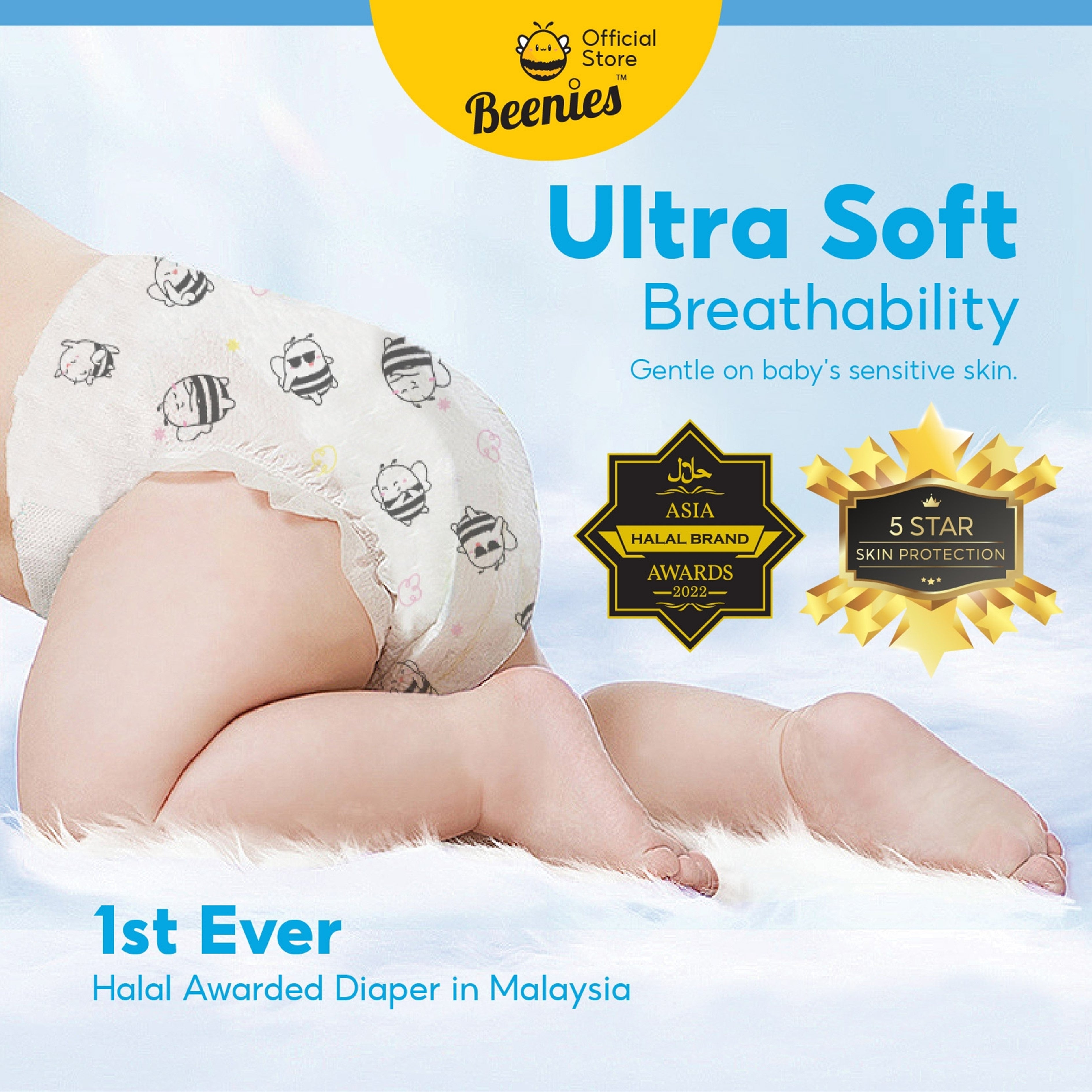 Beenies Baby Comfy Tape Diapers Size XL 40's (12-17kg) [Jumbo Pack] [6 Packs/Carton]