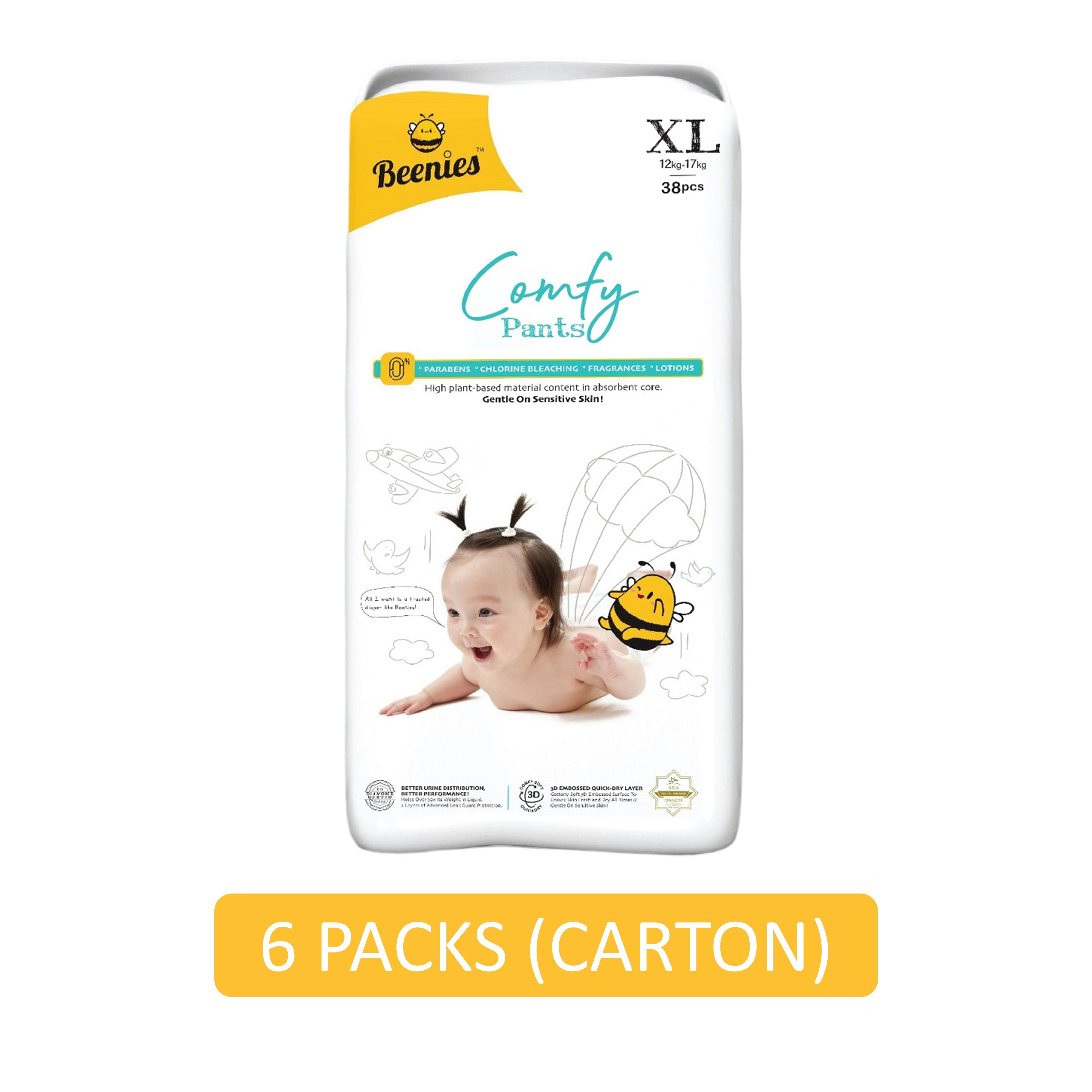 Beenies Baby Comfy Pants Size XL 38's (12-17kg) [Jumbo Pack] [6 Packs/Carton]