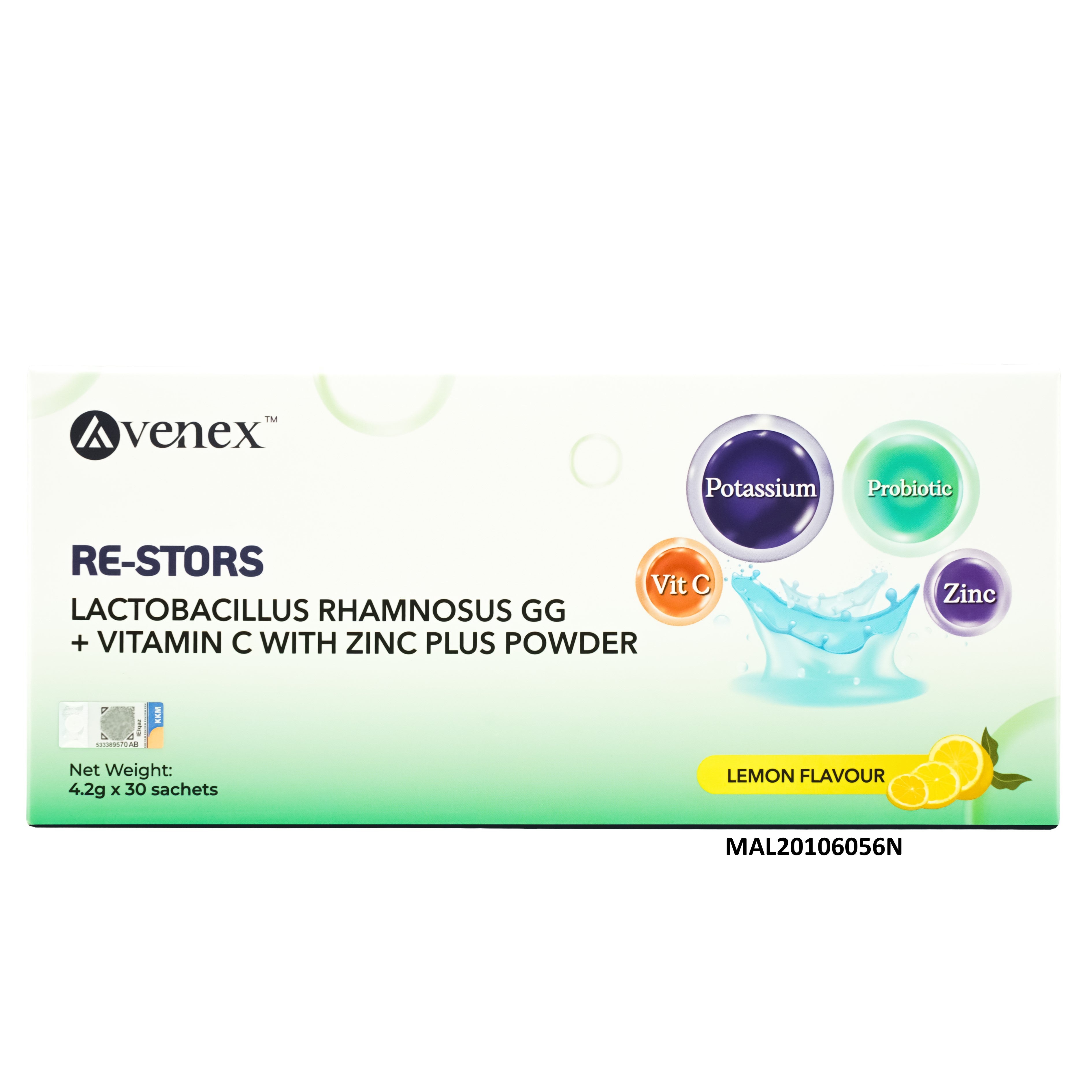 Avenex Re-Stors Lactobacillus Rhamnosus GG + Vitamin C with Zinc Powder (Lemon Flavour) 4.2g x 30's
