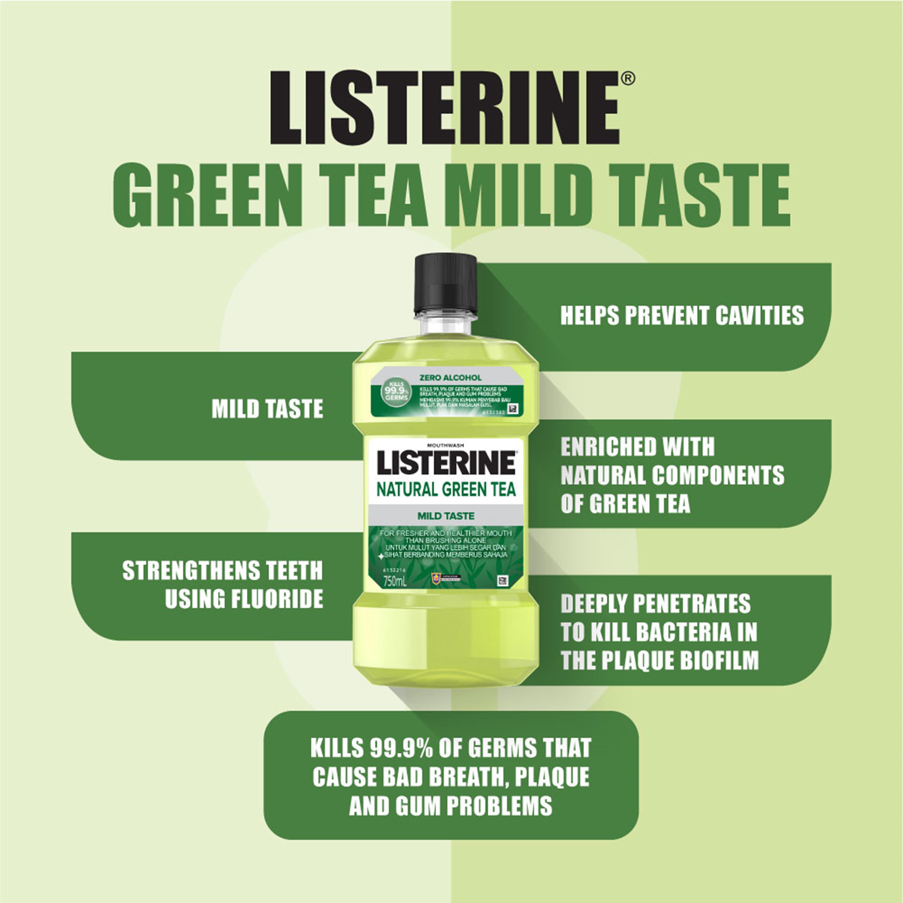Listerine Mouthwash - Natural Green Tea (Mild Taste) 250mL