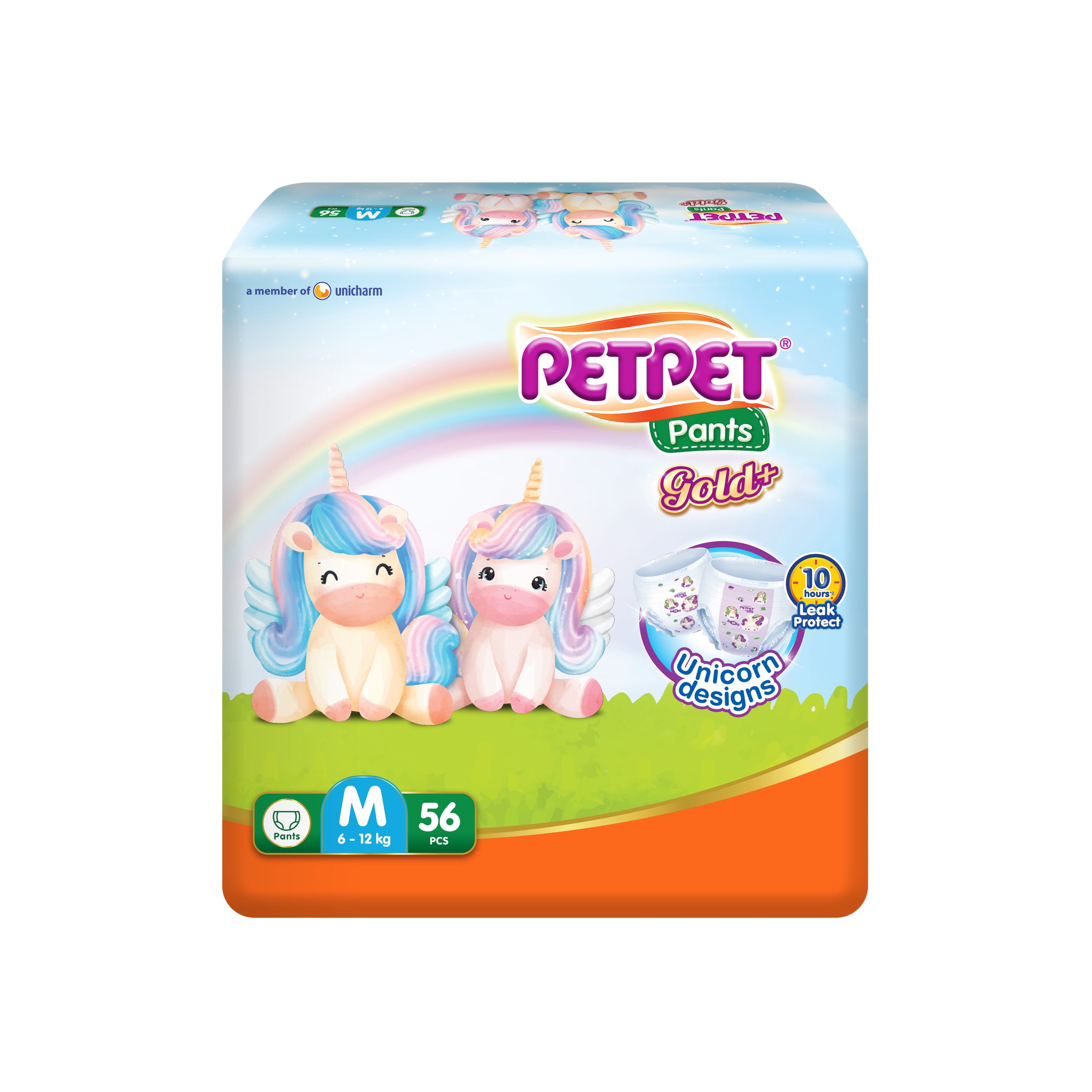 PetPet Baby Pants Gold+ (Unicorn Designs) Size M 56's (For 6-12kg)
