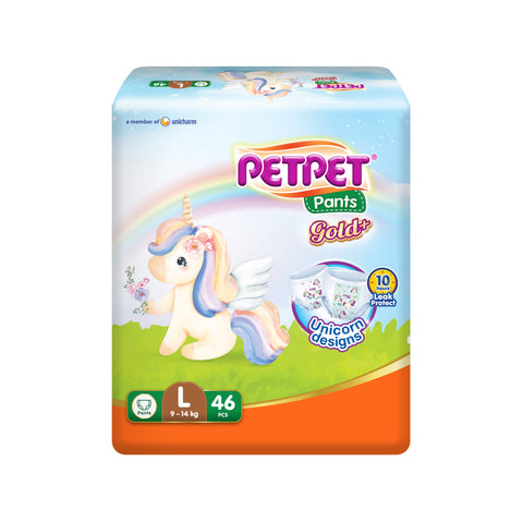 PetPet Baby Pants Gold+ (Unicorn Designs) Size L 46's (For 9-14kg)