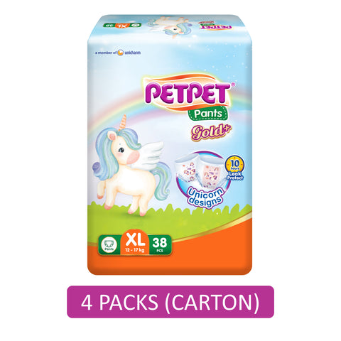 PetPet Baby Pants Gold+ (Unicorn Designs) Size XL 38's (For 12-17kg) [4 Packs/Carton]