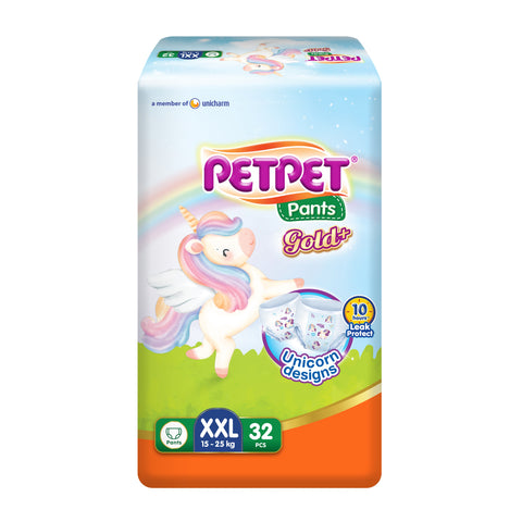 PetPet Baby Pants Gold+ (Unicorn Designs) Size XXL 32's (For 15-25kg)