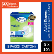 Tena Value Plus Adult Diapers Size M 10's (81-112cm / 32-44 inches) [8 Packs/Carton]