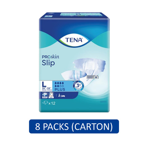 Tena PROskin Slip Plus Adult Diapers Size L 12's (91-145cm / 36-58 inches) [8 Packs/Carton]