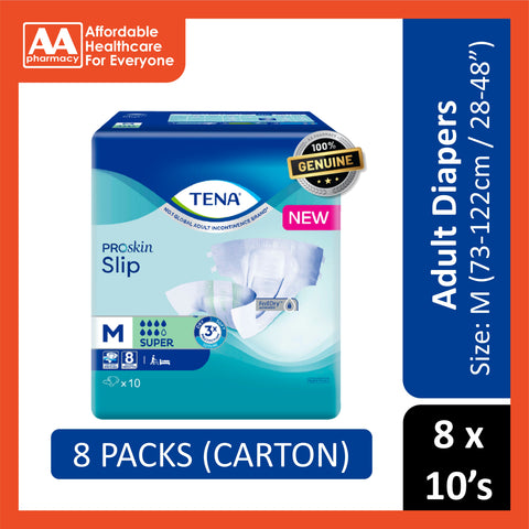 Tena PROskin Slip Super Adult Diapers Size M 10's (73-122cm / 28-48 inches) [8 Packs/Carton]