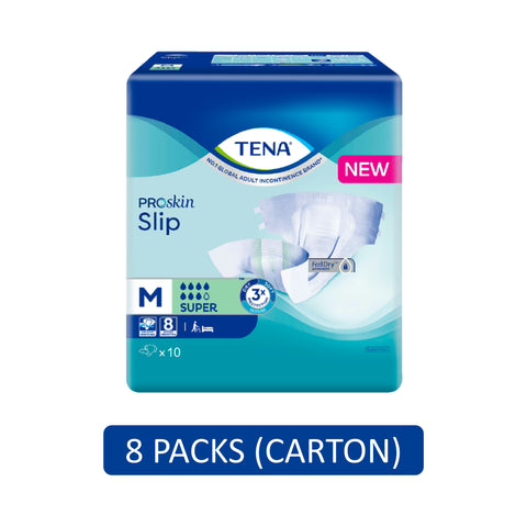 Tena PROskin Slip Super Adult Diapers Size M 10's (73-122cm / 28-48 inches) [8 Packs/Carton]