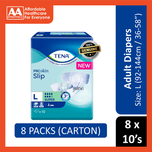 Tena PROskin Slip Super Adult Diapers Size L 10's (92-144cm / 36-58 inches) [8 Packs/Carton]