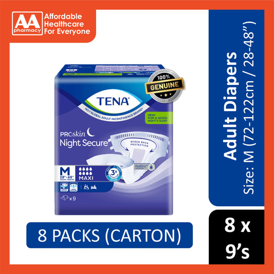 Tena PROskin Night Secure Maxi Adult Diapers Size M 9's (72-122 cm / 28-48 inches) [8 Packs/Carton]