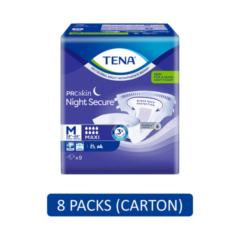 Tena PROskin Night Secure Maxi Adult Diapers Size M 9's (72-122 cm / 28-48 inches) [8 Packs/Carton]