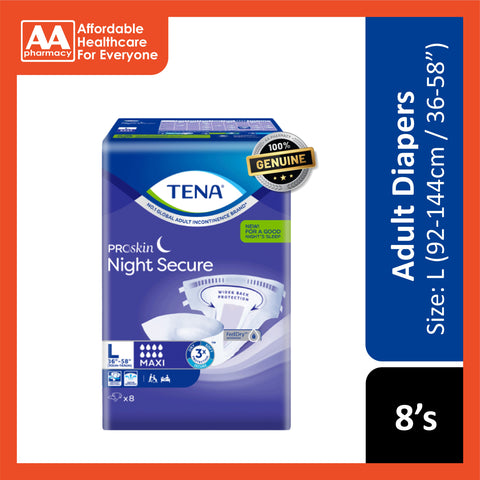 Tena PROskin Night Secure Maxi Adult Diapers Size L 8's (92-144 cm / 36-58 inches)