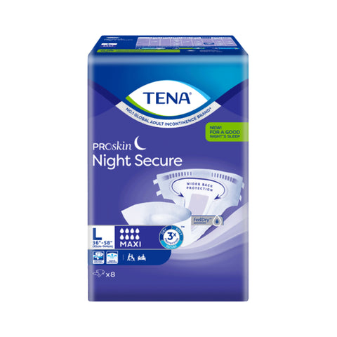 Tena PROskin Night Secure Maxi Adult Diapers Size L 8's (92-144 cm / 36-58 inches)