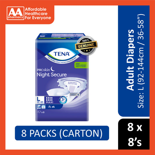 Tena PROskin Night Secure Maxi Adult Diapers Size L 8's (92-144 cm / 36-58 inches) [8 Packs/Carton]