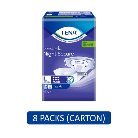 Tena PROskin Night Secure Maxi Adult Diapers Size L 8's (92-144 cm / 36-58 inches) [8 Packs/Carton]