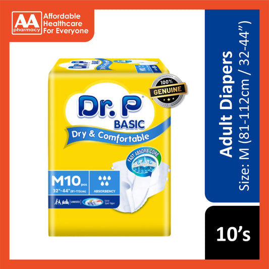 Dr. P Basic Adult Diapers Size M 10's (81-112cm / 32-44 inches)