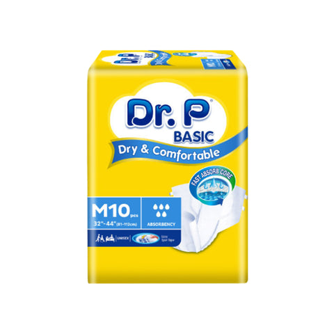 Dr. P Basic Adult Diapers Size M 10's (81-112cm / 32-44 inches)