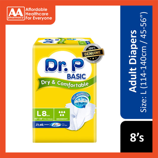 Dr. P Basic Adult Diapers Size L 8's (114-140cm / 45-56 inches)