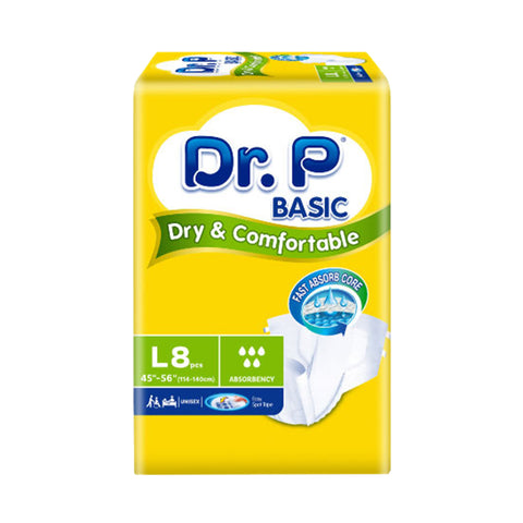 Dr. P Basic Adult Diapers Size L 8's (114-140cm / 45-56 inches)