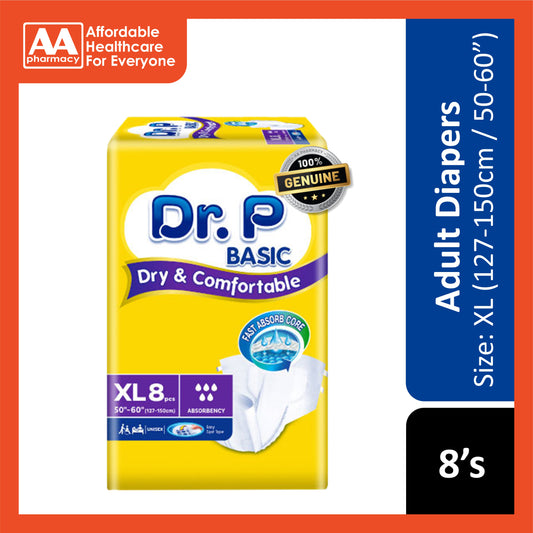 Dr. P Basic Adult Diapers Size XL 8's (127-150cm / 50-60 inches)