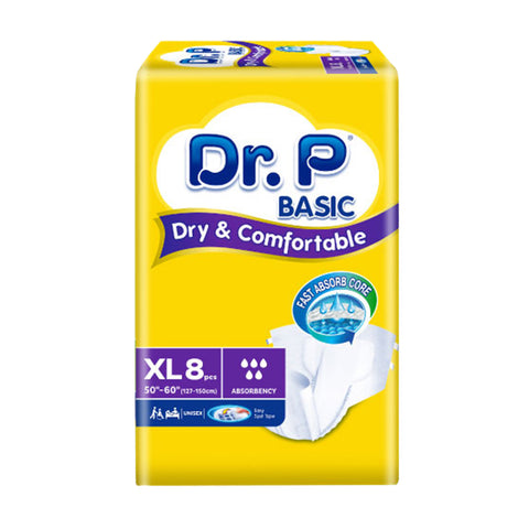 Dr. P Basic Adult Diapers Size XL 8's (127-150cm / 50-60 inches)