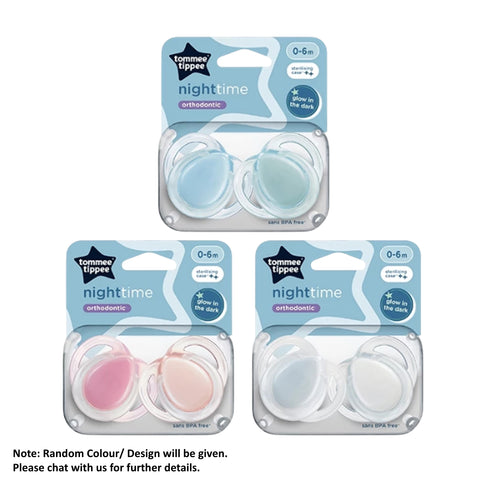 Tommee Tippee Orthodontic Night Time Soother Assorted 0-6M 2's (Glow in the Dark)