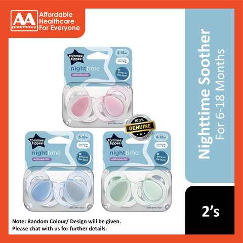 Tommee Tippee Orthodontic Night Time Soother Assorted 6-18M 2's (Glow in the Dark)