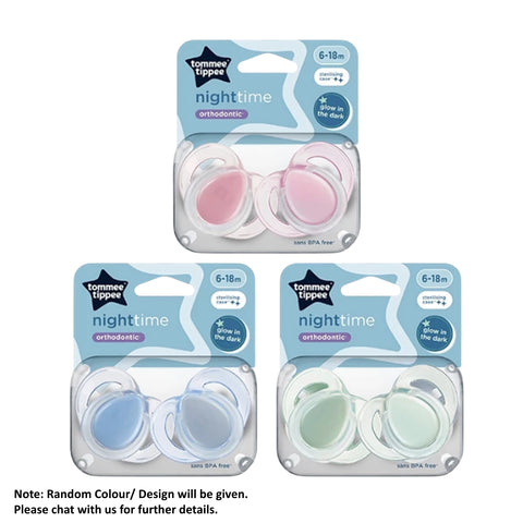 Tommee Tippee Orthodontic Night Time Soother Assorted 6-18M 2's (Glow in the Dark)